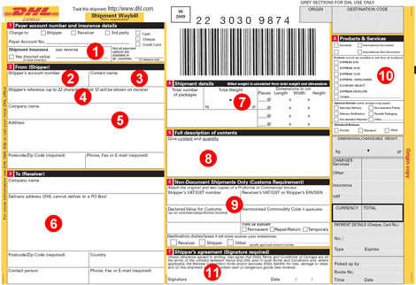 DHL國際快遞運單怎么填寫 DHL國際快遞運單怎么填寫